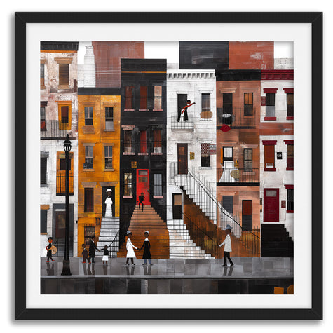 Harlem Street Life Afrocentric Wall Art Print Harlem Neighborhood Brownstone Stoops Abstract People Lifestyle Wall Decor African American Abstract Digital Art