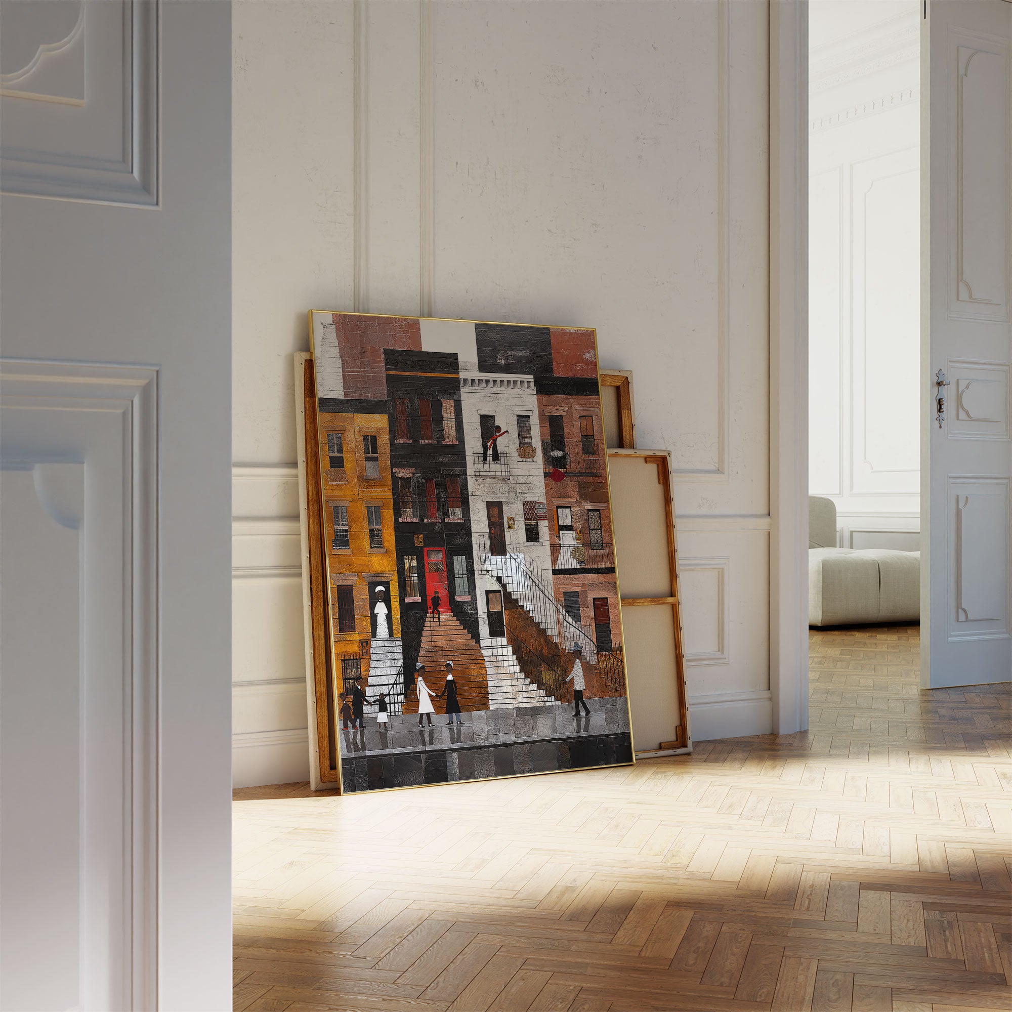 Harlem Street Life Afrocentric Wall Art Print Harlem Neighborhood Brownstone Stoops Abstract People Lifestyle Wall Decor African American Abstract Digital Art