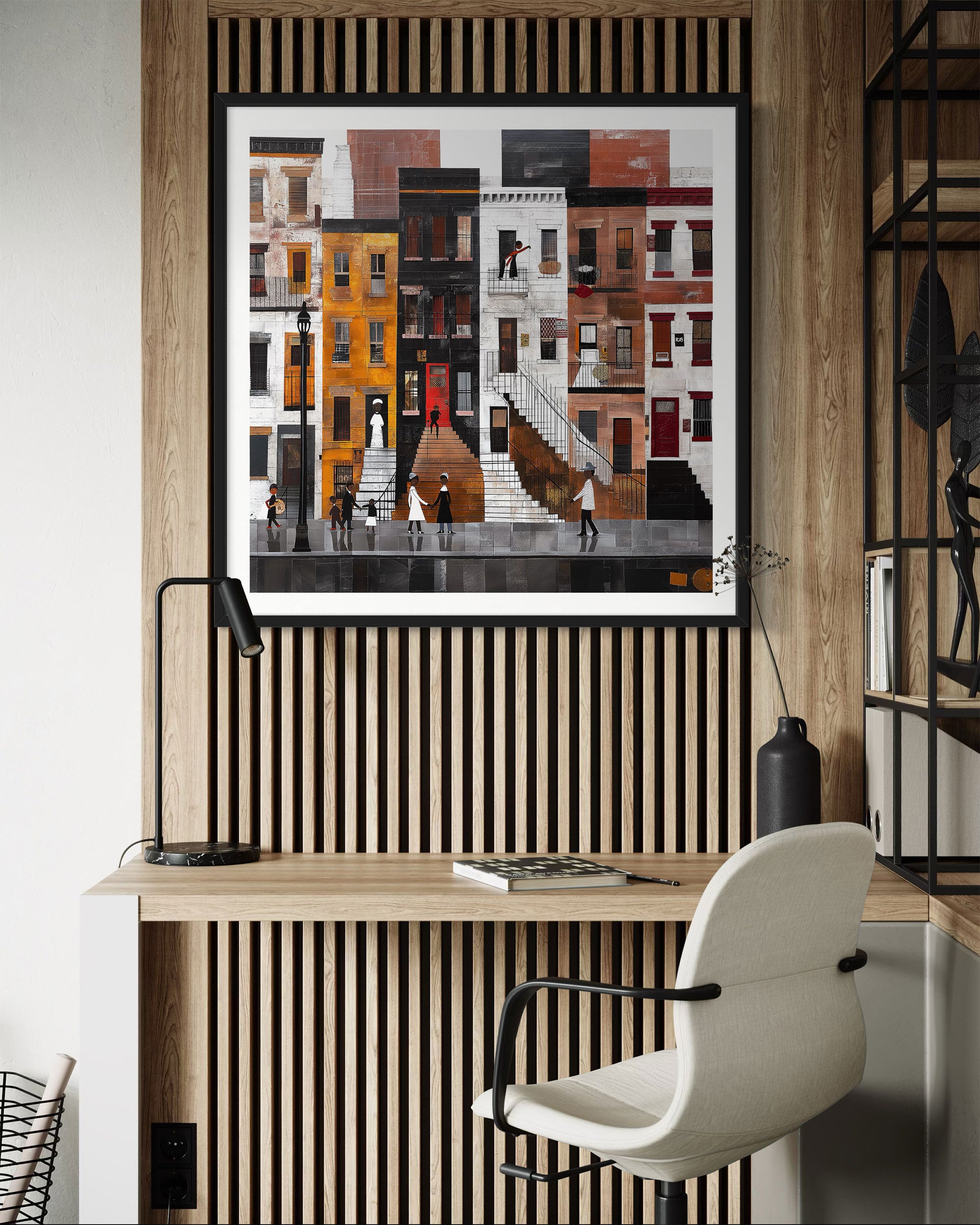 Harlem Street Life Afrocentric Wall Art Print Harlem Neighborhood Brownstone Stoops Abstract People Lifestyle Wall Decor African American Abstract Digital Art