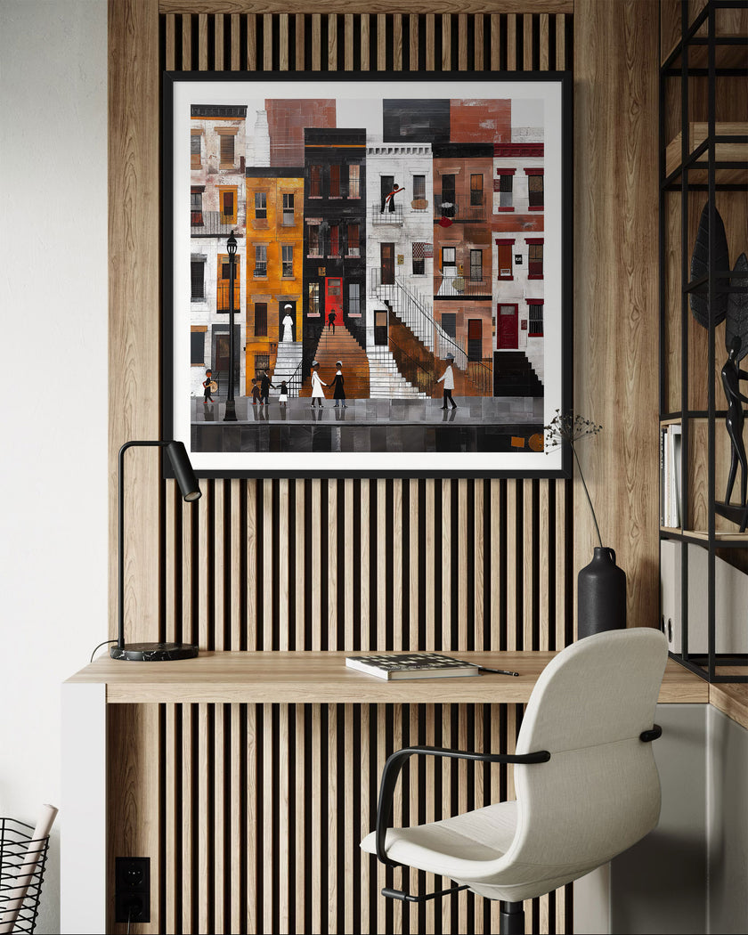 Harlem Street Life Afrocentric Wall Art Print Harlem Neighborhood Brownstone Stoops Abstract People Lifestyle Wall Decor African American Abstract Digital Art