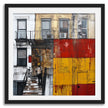 Afrocentric wall art print featuring a Black man standing on a Harlem brownstone stoop. Abstract digital artwork capturing the lifestyle, culture, and everyday street life of the Harlem neighborhood.