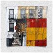 Afrocentric wall art print featuring a Black man standing on a Harlem brownstone stoop. Abstract digital artwork capturing the lifestyle, culture, and everyday street life of the Harlem neighborhood.