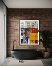 Afrocentric wall art print featuring a Black man standing on a Harlem brownstone stoop. Abstract digital artwork capturing the lifestyle, culture, and everyday street life of the Harlem neighborhood.
