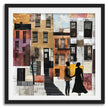 Illustration of a Black couple standing in front of historic Harlem brownstones. The focus is on the stoop stairs, symbolizing community life. The Black man gently takes his girlfriend’s hand, beginning a heartfelt marriage proposal. The scene reflects Black love, romance, and the cultural richness of Harlem.
