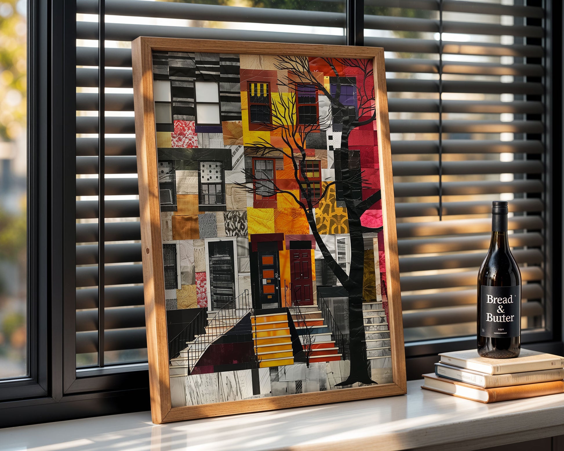 Harlem Neighborhood Brownstones Art Print featuring Afrocentric abstract art depicting Harlem lifestyle and African American culture.