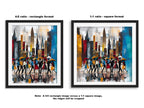 Side-by-side comparison of rectangular and square fine art print formats, showing how the same artwork is displayed in different aspect ratios to suit various home décor styles.