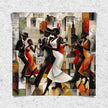 Jazz Musicians Art Print featuring African American performers in an abstract Bauhaus-inspired Afrocentric style. Vibrant Harlem Renaissance wall art celebrating music, culture, and artistic expression.