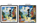 Illustration of a joyful young Black girl happily jumping rope outdoors, celebrating childhood innocence, freedom, playfulness, and Black Girl Joy through colorful Afrocentric artwork.