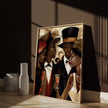 Harlem Vintage Fly Ladies Cool Gents Art Print featuring fashionable African American men and women in vintage Harlem style. Afrocentric Bauhaus-inspired artwork celebrating Black culture, fashion, and the Harlem Renaissance era.