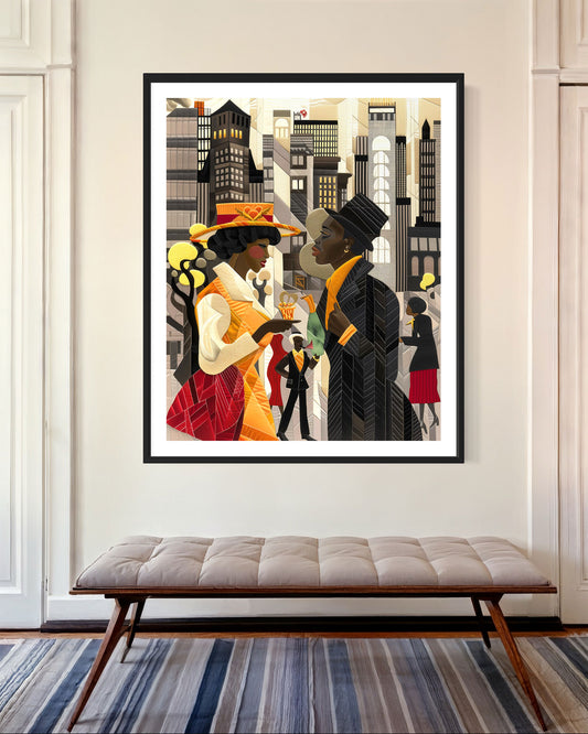 Abstract African American Ladies and Gents of Harlem Renaissance Art Print  - Style 03