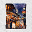 Watercolor digital art of a Black man playing guitar on New Orleans' Bourbon Street at night. The vibrant scene captures the soulful nightlife of The Big Easy, with colorful lights and musical energy filling the street.