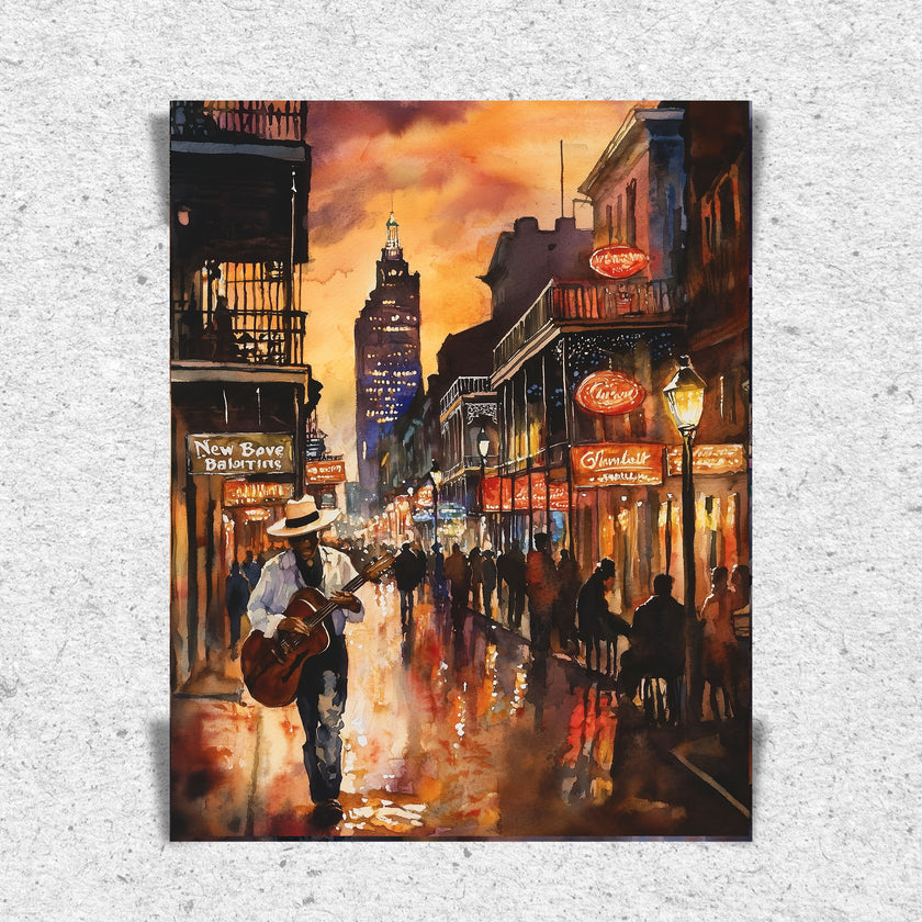 Bourbon Street New Orleans Wall Art Print - Black Man Guitar Player