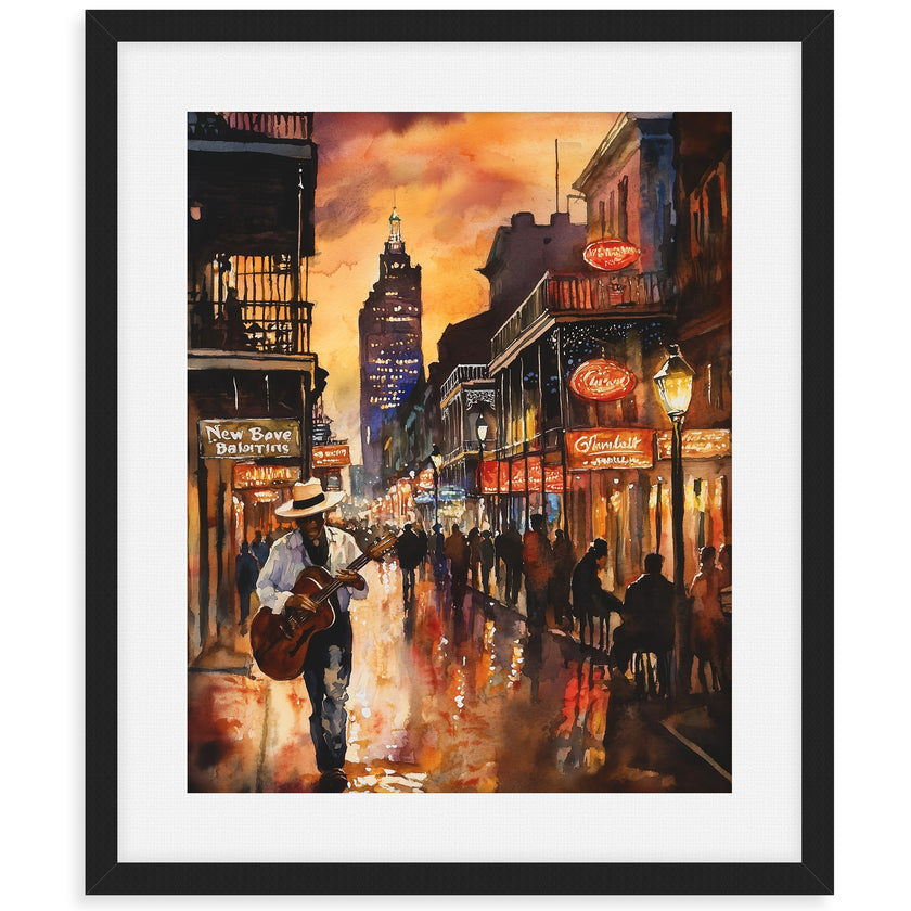 Bourbon Street New Orleans Wall Art Print - Black Man Guitar Player