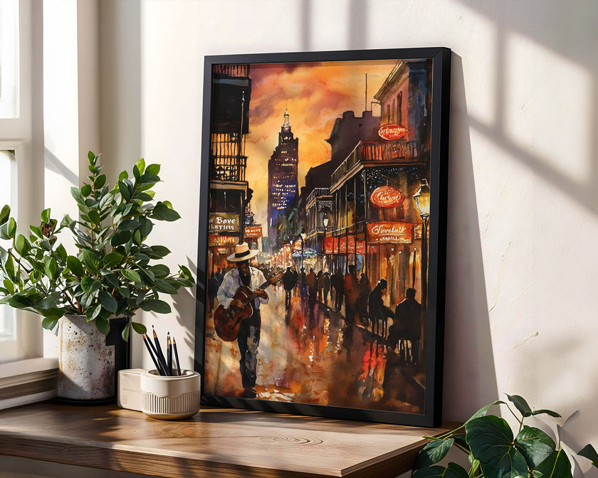 Bourbon Street New Orleans Wall Art Print - Black Man Guitar Player