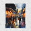 Watercolor digital art of a Black man playing guitar on New Orleans' Bourbon Street at night. The vibrant scene captures the soulful nightlife of The Big Easy, with colorful lights and musical energy filling the street.