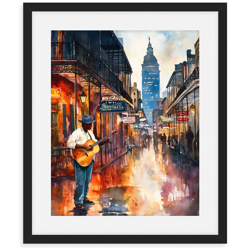 New Orleans The Big Easy Art Print Bourbon Street - Black Man Guitar Player