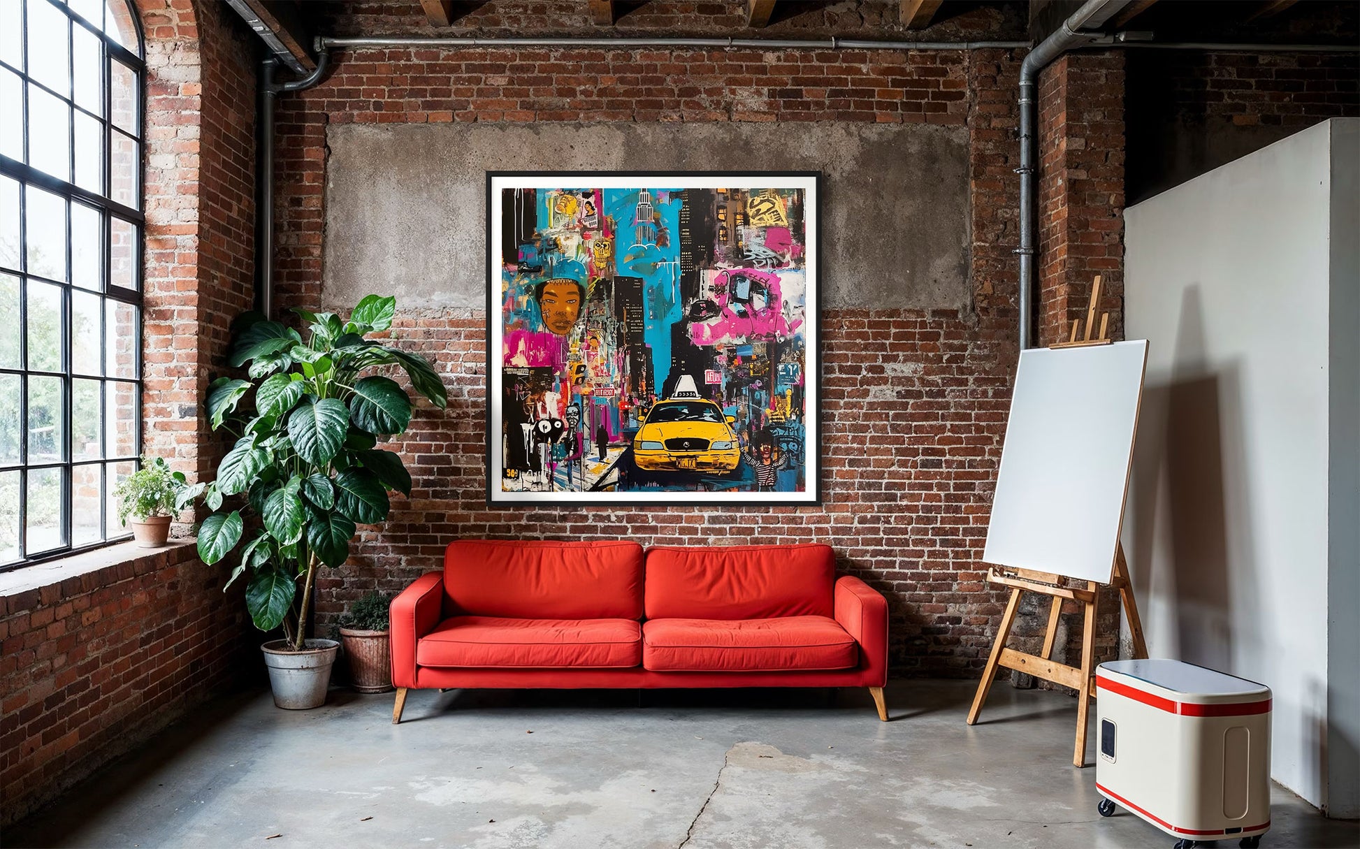 New York City Yellow Taxis Art Print Manhattan Cityscape Wall Art Print Graffiti NYC Decor Gritty Urban Art