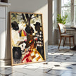 Black Couple Love Art Print featuring an African American couple sharing a tender moment at a picnic in the park. Afrocentric digital artwork with vibrant colors and abstract textures capturing love, connection, and cultural pride.