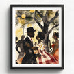 This artwork beautifully captures the joy of togetherness, depicting a picnic celebration with a Black couple filled with love, laughter, and connection.  