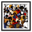 Juneteenth Art Print featuring an African American family reunion celebration in an Afrocentric outdoor setting. Vibrant digital artwork showcasing Black joy, unity, and heritage with bold colors representing freedom and cultural pride.