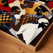 Juneteenth Art Print featuring an African American family reunion celebration in an Afrocentric outdoor setting. Vibrant digital artwork showcasing Black joy, unity, and heritage with bold colors representing freedom and cultural pride.