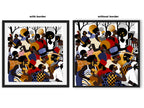 Juneteenth Art Print featuring an African American family reunion celebration in an Afrocentric outdoor setting. Vibrant digital artwork showcasing Black joy, unity, and heritage with bold colors representing freedom and cultural pride.