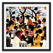 Juneteenth Art Print featuring an African American family reunion celebration in an Afrocentric outdoor setting. Vibrant digital artwork showcasing Black joy, unity, and heritage with bold colors representing freedom and cultural pride.