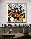 Juneteenth Art Print featuring an African American family reunion celebration in an Afrocentric outdoor setting. Vibrant digital artwork showcasing Black joy, unity, and heritage with bold colors representing freedom and cultural pride.