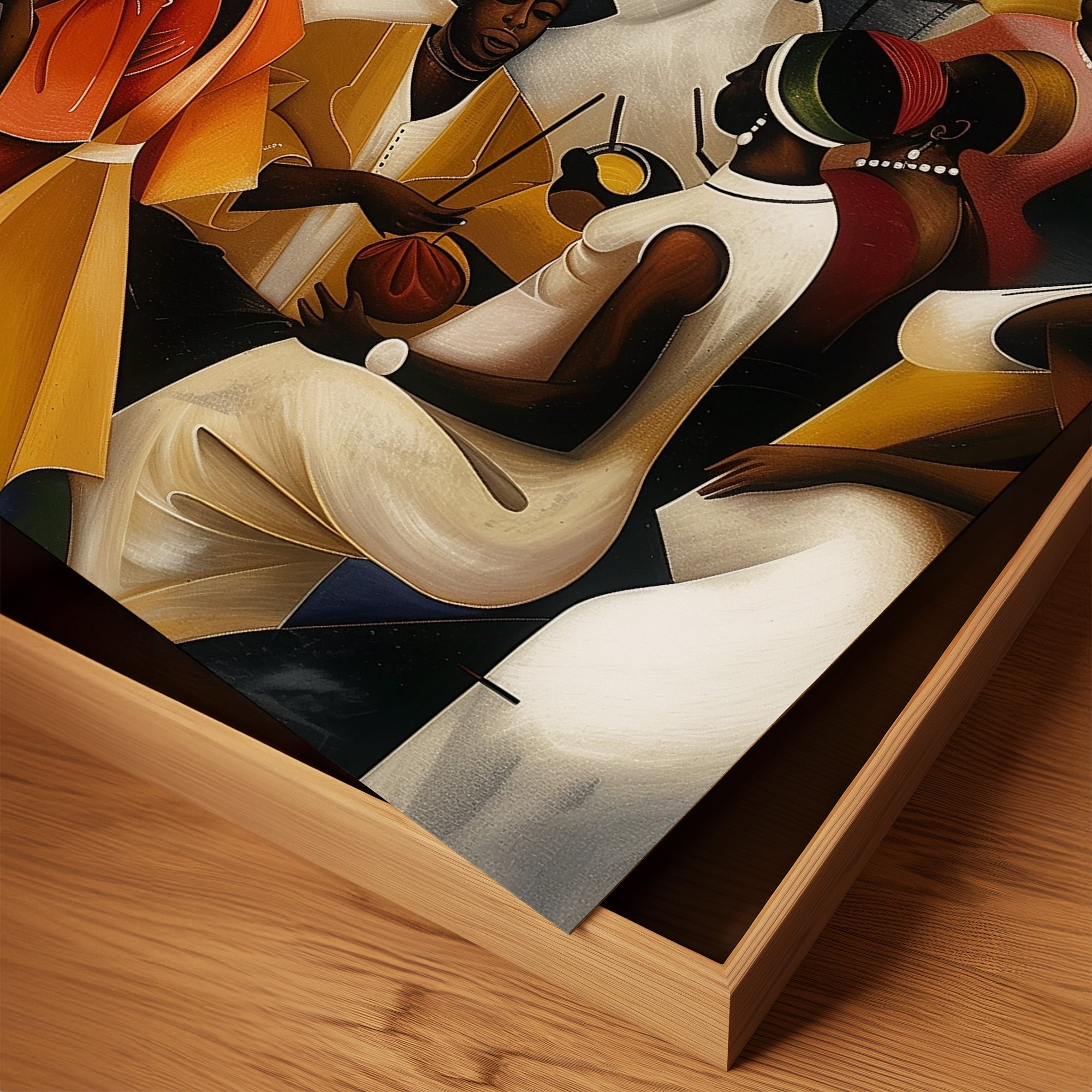 Juneteenth Art Print featuring a Black family reunion celebration in an Afrocentric outdoor setting. Vibrant digital artwork showcasing Black joy, unity, and heritage with bold colors representing freedom and cultural pride.