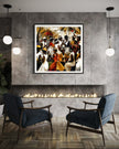 Juneteenth Art Print featuring a Black family reunion celebration in an Afrocentric outdoor setting. Vibrant digital artwork showcasing Black joy, unity, and heritage with bold colors representing freedom and cultural pride.