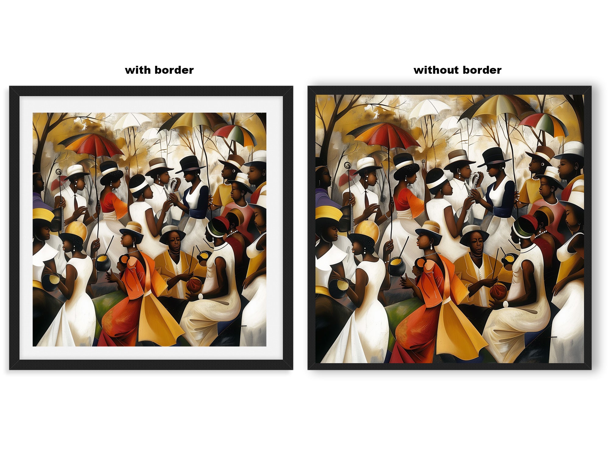 Juneteenth Art Print featuring a Black family reunion celebration in an Afrocentric outdoor setting. Vibrant digital artwork showcasing Black joy, unity, and heritage with bold colors representing freedom and cultural pride.