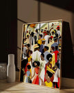Juneteenth Celebration Family Picnic Art Print depicting an African American family gathering in an outdoor park setting. Afrocentric digital artwork filled with vibrant colors symbolizing joy, freedom, unity, and cultural pride during a Juneteenth celebration.