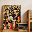 Juneteenth Celebration Family Picnic Art Print depicting an African American family gathering in an outdoor park setting. Afrocentric digital artwork filled with vibrant colors symbolizing joy, freedom, unity, and cultural pride during a Juneteenth celebration.