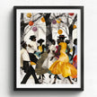 Juneteenth Party Celebration Art Print titled “Picnic in the Park,” featuring African American families and friends gathering outdoors with vibrant Afrocentric colors and patterns; joyful scene of music, food, and community celebrating freedom and heritage.