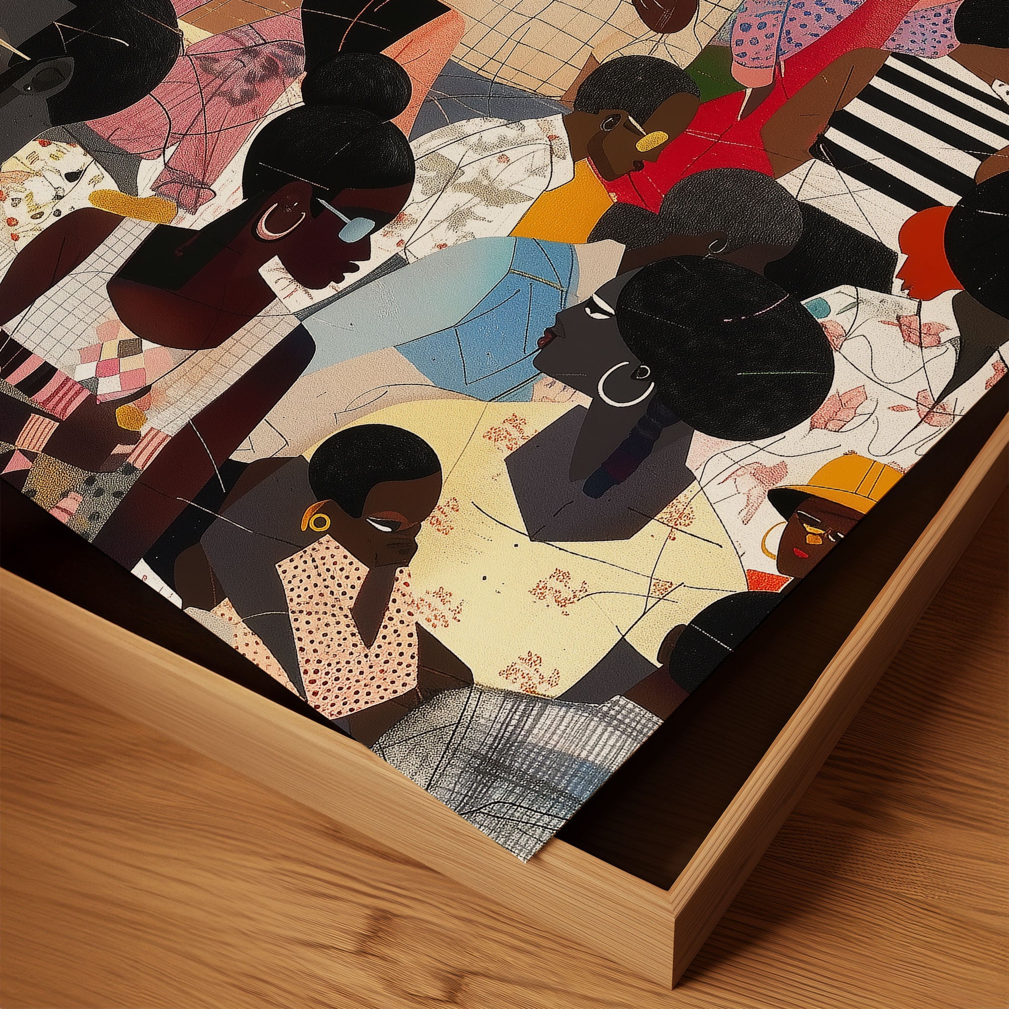 Juneteenth Art Print featuring an African American family reunion celebration in an Afrocentric outdoor setting. Vibrant digital artwork showcasing Black joy, unity, and heritage with bold colors representing freedom and cultural pride.