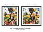 Black woman planting vegetables in her backyard garden, illustrated in a mosaic quilt collage style celebrating ancestral wisdom, self-sufficiency, and Afrocentric garden art.